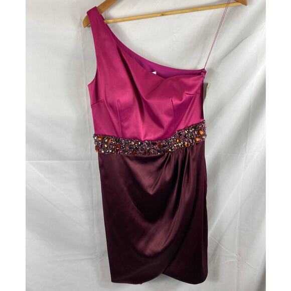 NWT Mignon Beaded One Shoulder Satin Cocktail Dress 4 - Picture 1 of 5